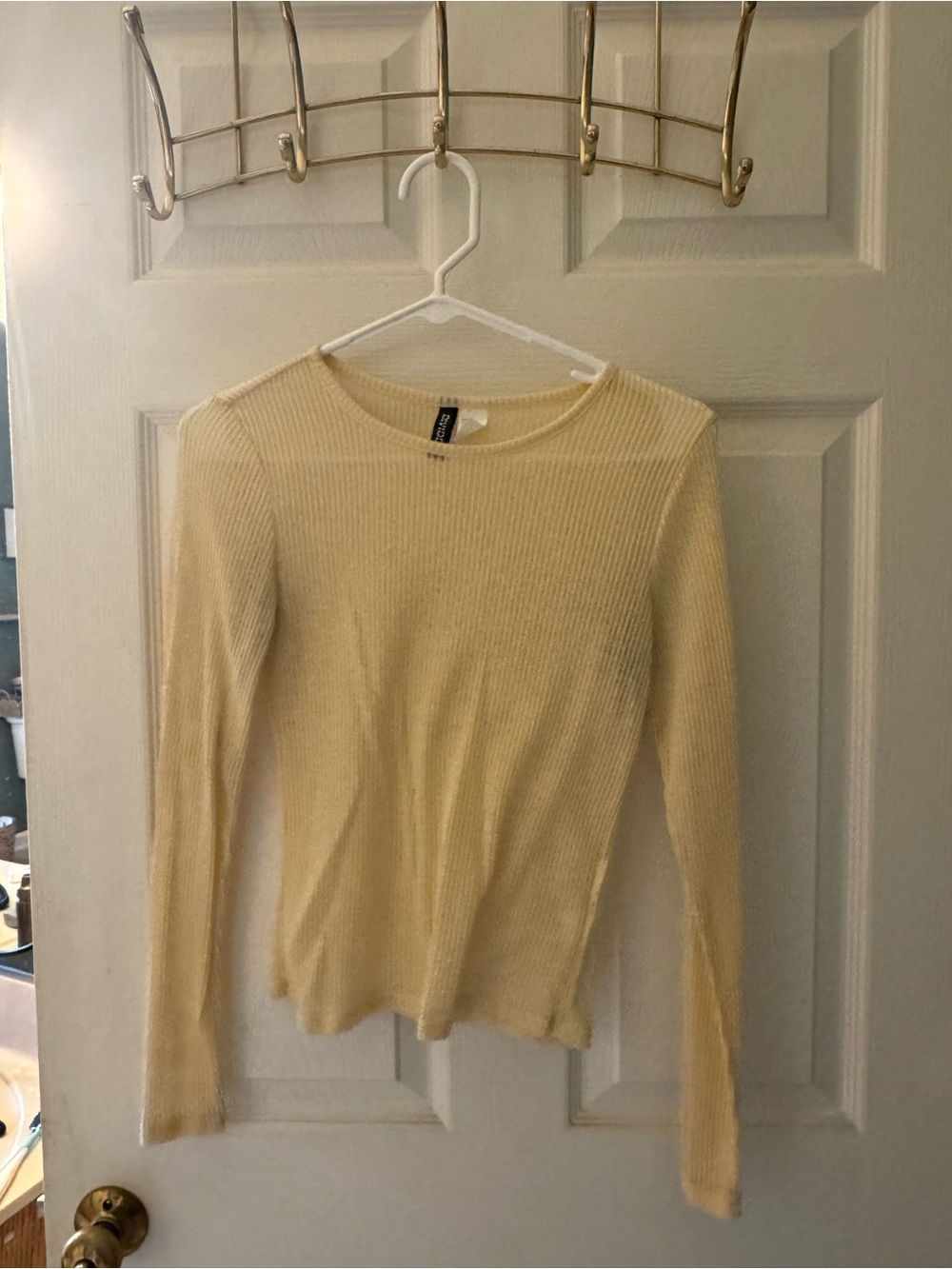 Divided Light Beige Ribbed Mesh Top